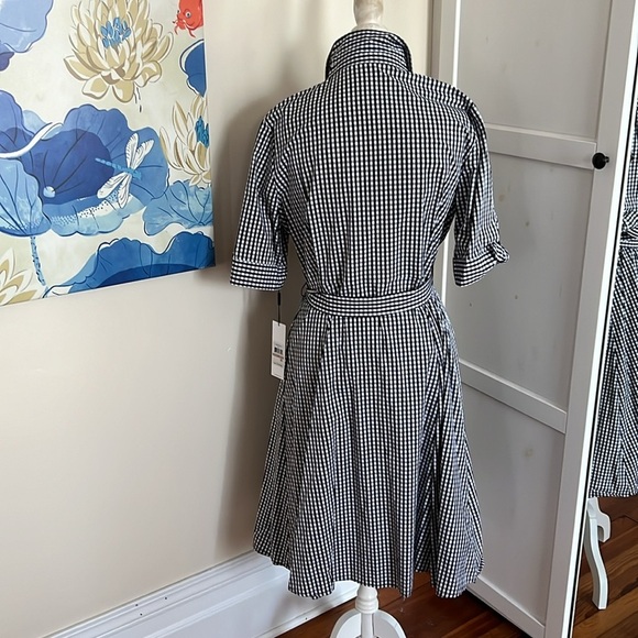Calvin Klein Black and White Gingham Fit and Flare Dress with Fabric Belt - 12 - Picture 11 of 15